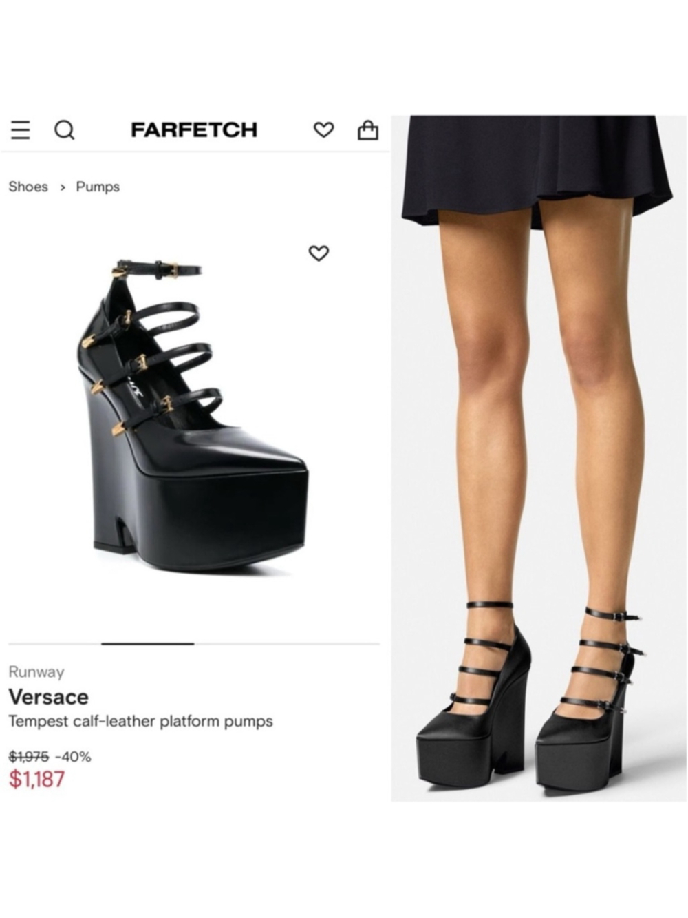 VERSACE Designer Heels Tempest Leather Platform Pumps Straps Black Size 37.5